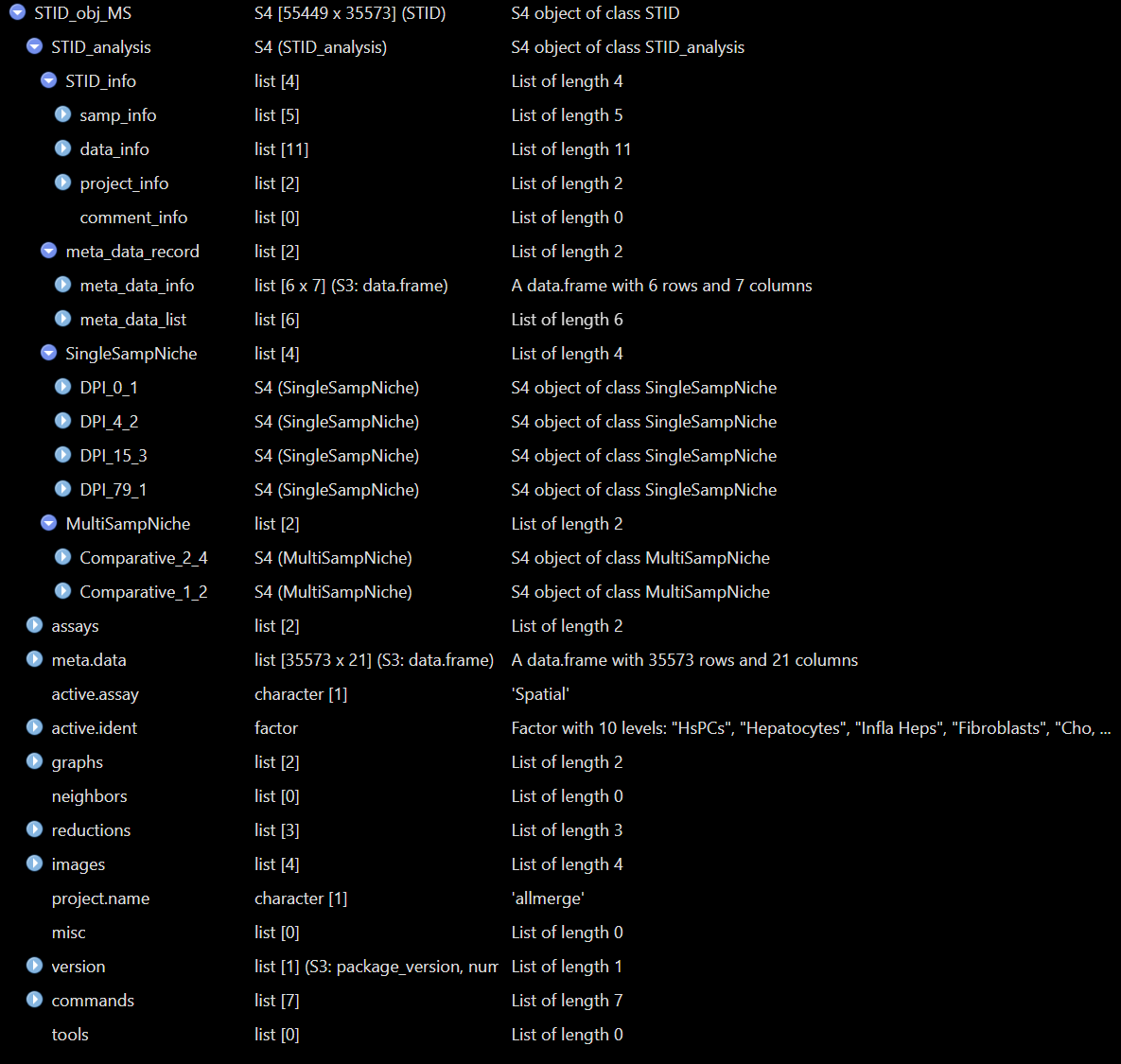 Structure of a real STID object - Comparative